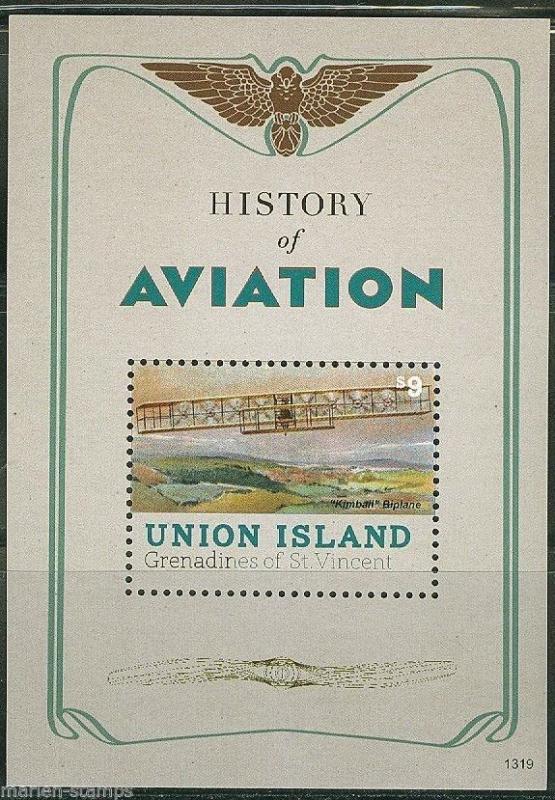 UNION ISLAND HISTORY OF AVIATION SOUVENIR SHEET  MINT NH