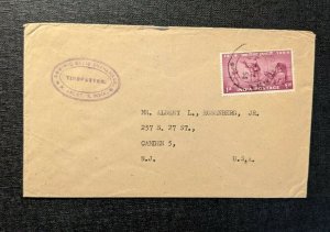 1954 India Cover to Camden New Jersey USA
