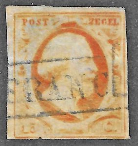 Netherlands (1852)  - Scott # 3,  Used