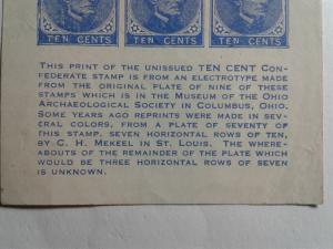 THE UNISSUED TEN CENT CONFEDERATE PLATE OF 9 !! CONFEDERATE STATES OF AMERICA