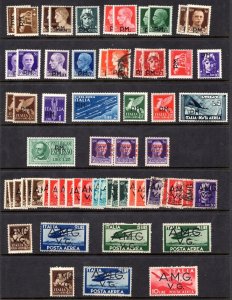 ITALY 1943 P.M. & A.M.G. MILITARY AND ALLIED OCCUPATION STAMPS COLLECTION OF 124