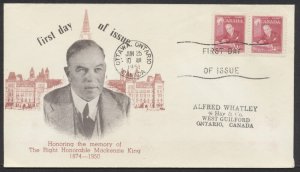 1951 #304 W L Mackenzie King FDC Pair LithoArt Cachet Ottawa