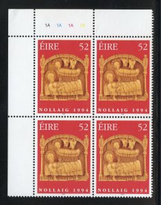 Ireland 951 MNH, Christmas (UL) Plate Block from 1994.