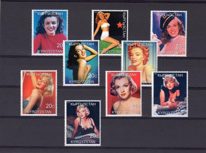 Kyrgyzstan 2000 MARILYN MONROE Early Pictures Set (9) MNH