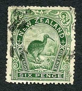 New Zealand SG254 6d green perf 12-16 no wmk Cat 45 pounds (tiny nick at left)