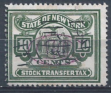 State of New York Stock Transfer Tax 10 Cents Used