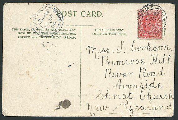 NEW ZEALAND 1904 postcard ex UK TRAVELLING PO CHRISTCHURCH - DUNEDIN cds...39688