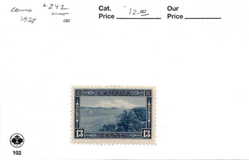Canada, Postage Stamp, 242 Mint Hinged, 1938 Halifax Harbor (AE