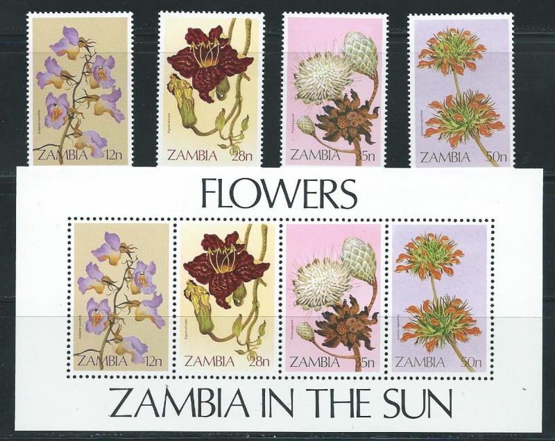 Zambia 280-3a 1983 Flowers set and s.s. MNH