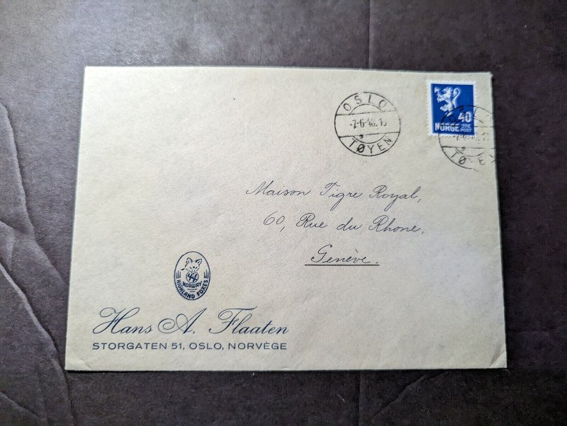 1948 Norway Cover Oslo Toyen to Geneva Switzerland Hans A Flaaten