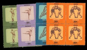 Cuba #C158-161 Cat$50, 1957 Athletes, complete set in blocks of four, never h...