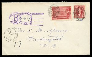 ?BOIESTOWN, N.B. Keyhole Registration handstamp & cds 1939 cover Canada