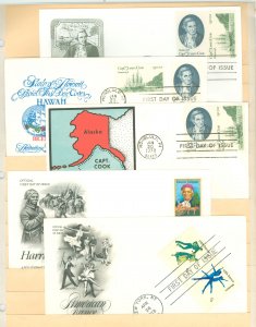 US 1732/1752 1978 5 U/A FDCs with artmaster, artcraft, Hawaiian Philatelic Soc & unknown cachets.