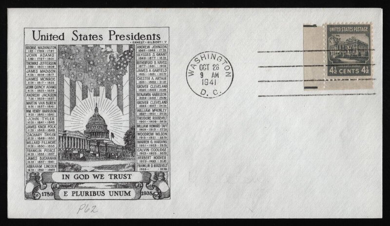 #809 4 1/2c The White House-Electric Eye, Gilbert FDC **ANY 5=FREE SHIPPING**