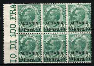 Italy ALBANIA Overprint Scott.4 10pa BLOCK OF SIX (1907) Mint MNH Cat $840 SS343