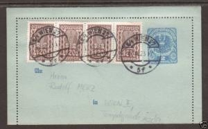 Austria Mi K57 uprated with Sc 379 strip of 4 on 1921 Letter Card