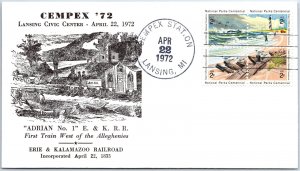 US SPECIAL EVENT COVER ERIE & KALAMAZOO RAILROAD  ADRIAN No. 1 CEMPEX 1972