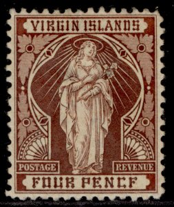 BRITISH VIRGIN ISLANDS QV SG46a, 4d brown, M MINT. Cat £750. CERT