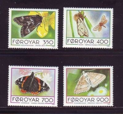 Faroe Islands Sc 256-259 1993 Butterflies stamp set mint NH