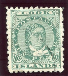 Cook Islands 1893 QV 10d green very fine used. SG 19. Sc 23.