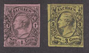 Saxony Sc 10, 12 used. 1855 King John I imperf definitives, 1ng and 3ng values