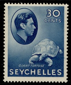 SEYCHELLES GVI SG142a, 30c blue, M MINT. Cat £50. CHALKY