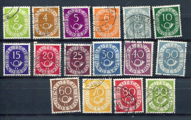 Germany 1951 Mi 123-138 Used Numerical&Post Horn Cv 50 euro 3695