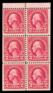 Scott 634d 1926 2c Washington Booklet Pane Mint NH Cat $2.50