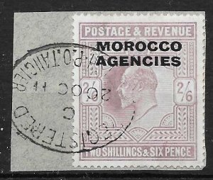 MOROCCO AGENCIES SG38 1907 2/6 PALE DULL PURPLE USED ON PIECE