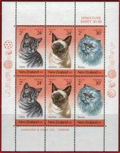ZAYIX - 1982 New Zealand B117a MNH - Pets House Cats semi-postal miniature sheet
