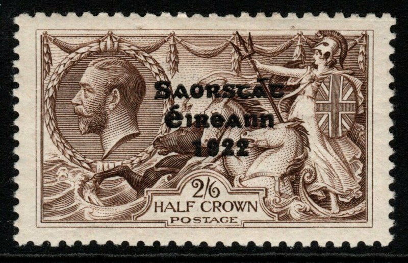 IRELAND SG86c 1927 2/6 CHOCOLATE BROWN WITH FLATE ACCENT ON A MTD MINT 