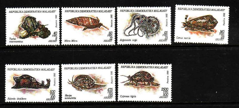 Malagasy-Sc#1122-8-unused NH Marine Life set-1993-Mollusks-