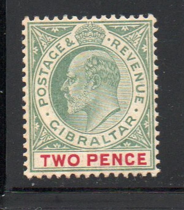 Gibraltar Sc 52a 1907 2d Green & carmine rose E VII stamp mint