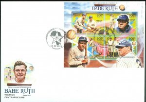 CENTRAL AFRICA 2013 65th MEMORIAL ANNIVERSARY BABE RUTH SHEET FDC
