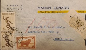 MI) 1951, ARGENTINA, FROM BUENOS AIRES TO MEXICO, AIR MAIL, REGISTERED, WOOL STA