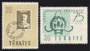 Turkey 1248-1249 two sets, MNH. Mi 1522-1523. Academy of Art, 75th Ann. 1957.