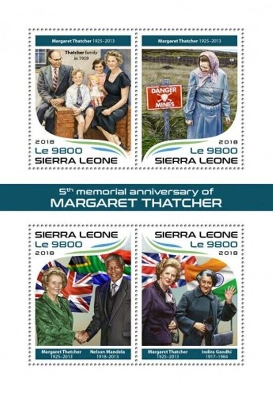 Sierra Leone - 2018 Margaret Thatcher - 4 Stamp Sheet - SRL18317a
