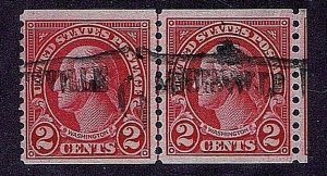 US 599-599A USED JOINT LINE PAIR TYPES I & II 2 CENT 1923-1929 PF CERT
