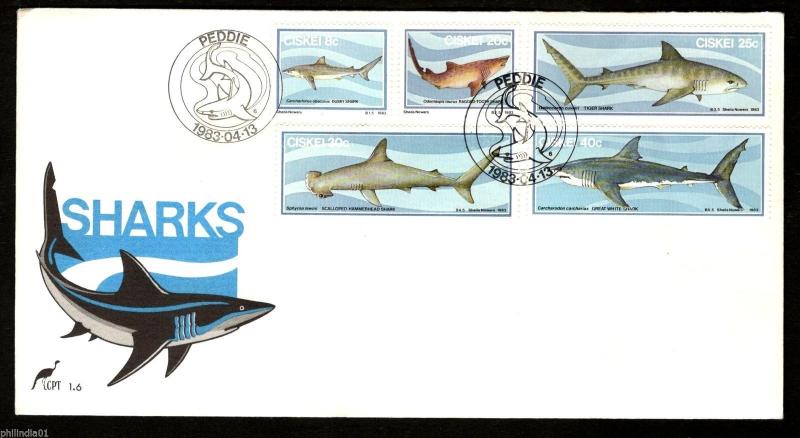 Ciskei 1983 Sharks Fish Marine Life Mammals Wildlife Sc 54-58 FDC # 16397