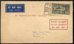 India 1937 First Flight cover Delhi to Bombay