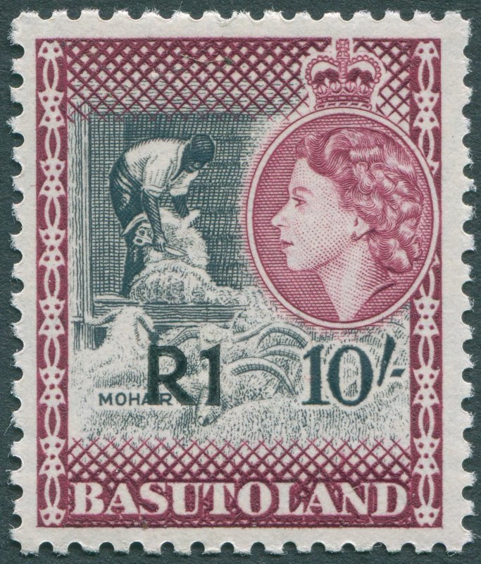 Basutoland 1961 1r on 10s black & maroon Type III SG68b unused