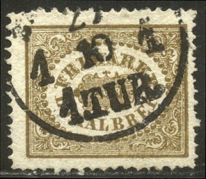 SWEDEN #LX2 SCARCE Used - 1862 3o Bistre Brown