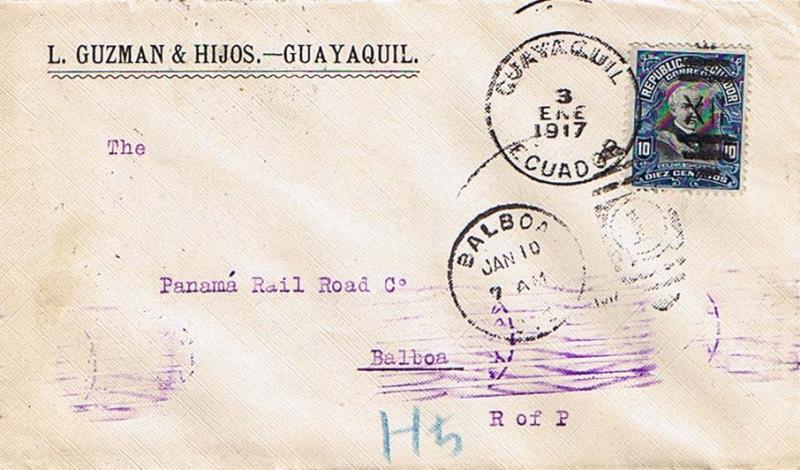 Ecuador 10c Moreno 1917 Guayaquil, Ecuador to Balboa, Canal Zone.