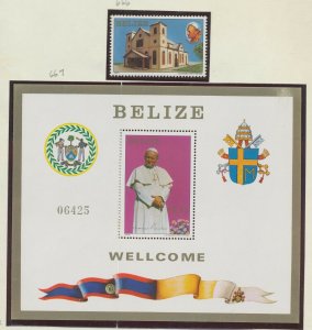 BELIZE - Scott 666-667 - MNH single & S/S - Pope Visit, Catholic Church- 1983