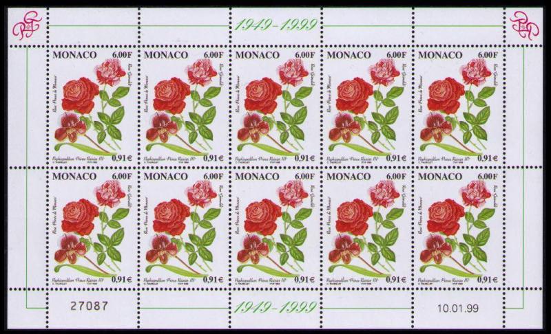 Monaco Roses Sheetlet of 10 SG#2404 MI#2445