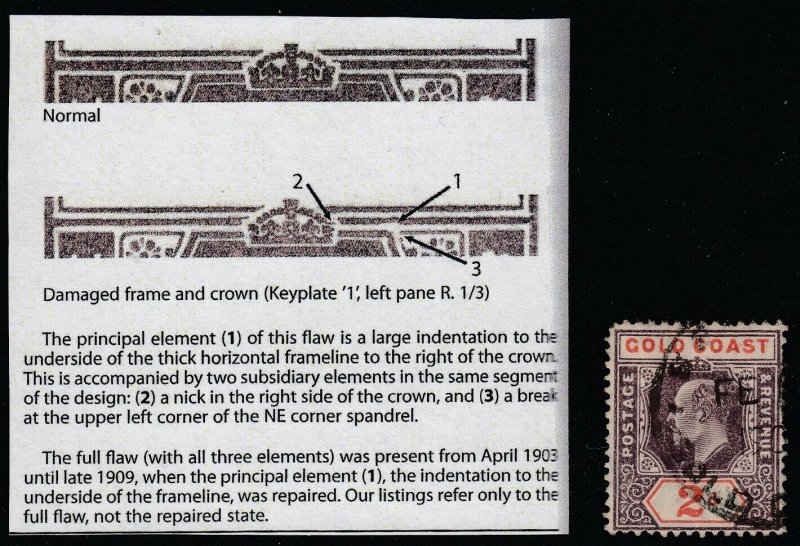 Gold Coast, SG 51a, used Spaven flaw variety