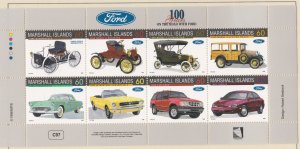 Marshall Islands # 611, Ford Automobiles Sheet of 8 Differen, Mint  NH, 1/2 Cat.