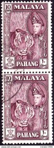 MALAYA PAHANG 1961 10c Deep Maroon Vertical Pair SG81 FU