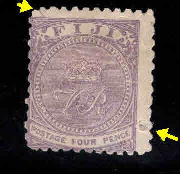 FIJI Scott 42 MH*  Crown VR stamp 1890 few margin faults