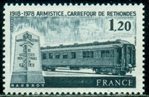 FRANCE SCOTT # 1621, RAILROAD CAR AND WWI ARMISTICE, MINT, OG, NH, GREAT PRICE!